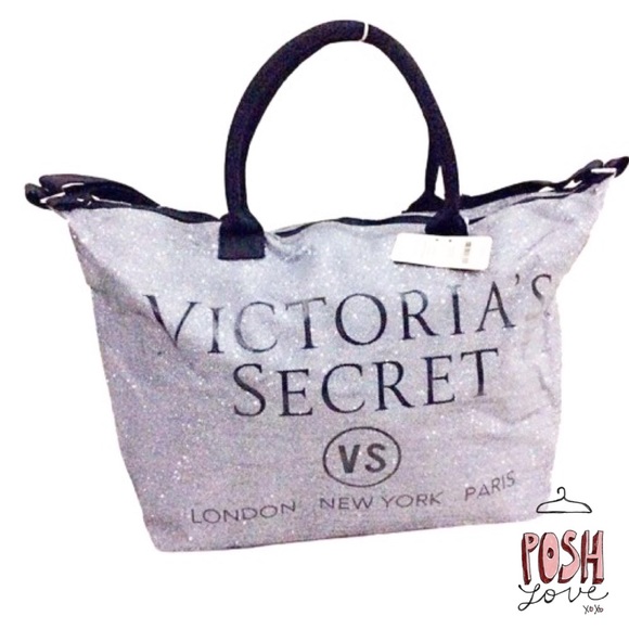 PINK Victoria's Secret Handbags - NWT Victorias Secret Silver Glitter Tote Bag